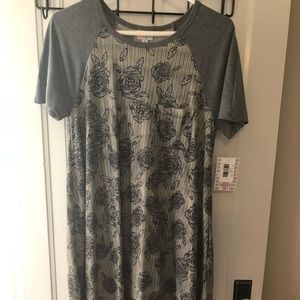 Lularoe Stripe Rose Carly with Grey Sleeves